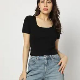 Women Ribbed Scoop-Neck T-Shirt-image-81