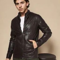 Textured Biker Jacket with Mock Collar-picture-16