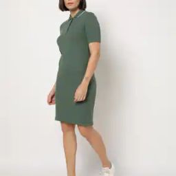 Variegated Ribbed Shift Dress with Spread Collar-image-43