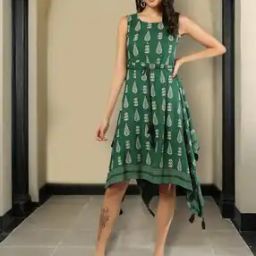 Women Leaf Print A-Line Dress-picture-19