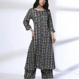 Women Geometric Print A-Line Kurta with Palazzos-image-4
