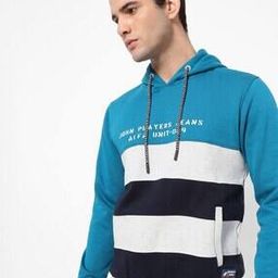 Colourblock Striped Slim Fit Hoodie with Pockets-image-51