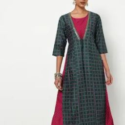 Polka-Dot Print A-line Kurta with Jacket-image-52