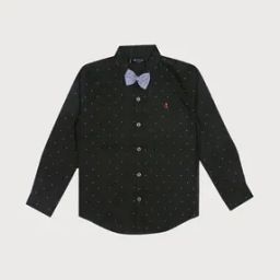 Micro Print Shirt with Bow Accent-image-42