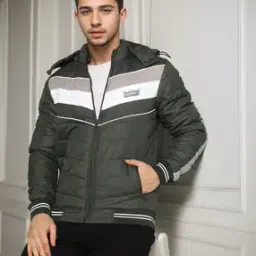 the indian garage co Striped Puffer Jacket with Detachable Hood-picture-0