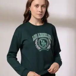 Women Typographic Print Crop Fit Round-Neck Sweatshirt-image-92