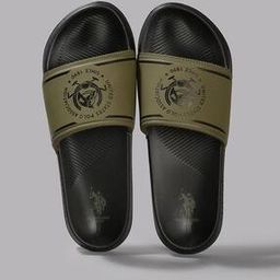 Men Brand Print Round-Toe Slides-image-46