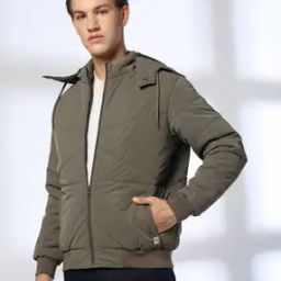 Men Quilted Regular Fit Jacket with Detachable Hood-picture-39