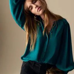 Satin Collarless Button Through Blouse-image-47