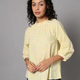 Women Ghingham Volume Checked Relaxed Fit Top-image-53