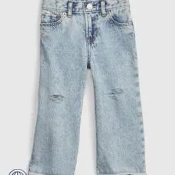 Girls Heavily Washed Ribbed Wide-Leg Jeans-image-31
