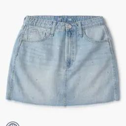 High-Rise Denim Skirt with Rhinestone Embellishments-image-65