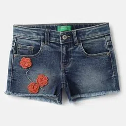 united colors of benetton Floral Embroidered Denim Shorts-picture-18