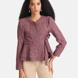 Women Houndstooth Print Blazer-image-3