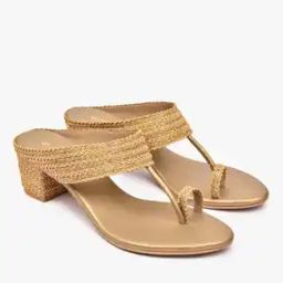 Embroidered Toe-Ring Chunky Heeled Sandals-image-0
