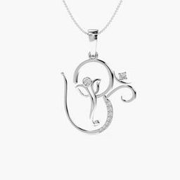 Women White Gold Lab Grown Diamond-Studded Divine Ganesha Pendant-image-53