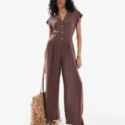 Button-Front Jumpsuit with Spread Collar-15