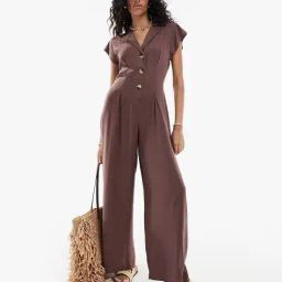 asos design Button-Front Jumpsuit with Spread Collar image 1