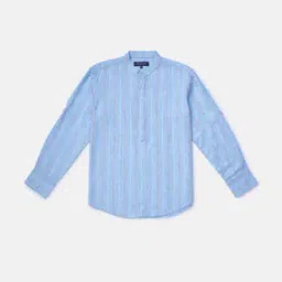 Striped Shirt with Band Collar-image-90