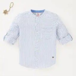 Sustainable M&arin Collar Seer Sucker Striped Shirt-image-19