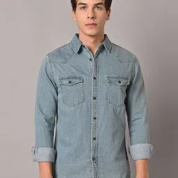 spykar Men Denim Slim Fit Shirt with Flap Pockets-picture-23
