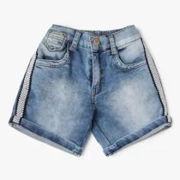 Mid-Wash Denim Shorts with Chevron Taping-image-63