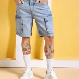 Men Lightly Washed Relaxed Fit Denim Cargo Shorts-picture-52