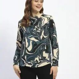 Women Marble Print Relaxed Fit High-Neck Top-picture-10