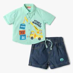 Graphic Print Regular Fit Shirt & Shorts Set-image-57