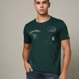 Men Typographic Print Slim Fit Crew-Neck T-Shirt-5