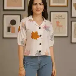 leia Women Printed Regular Fit Shirt with Cuban Collar-picture-12