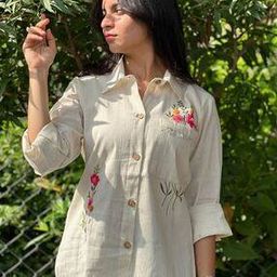 Pure Cotton Hand Embroidered Shirt Style Top-image-13