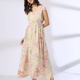 fig Women Floral Print V-Neck Wrap Grown Dress-picture-48