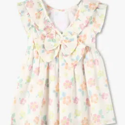 inf frendz Girls Floral Print Cotton V-Neck Fit & Flare Dress-picture-23