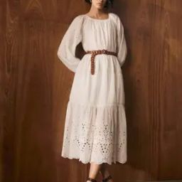 marks & spencer Cotton Rich Broderie Midaxi Waisted Dress-picture-46