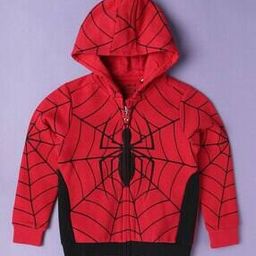 Boys Spiderman Print Zip-Front Hoodie-image-17