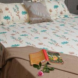 200 TC Floral Print King-Size Fitted Bedsheet with Pillow Covers-image-34