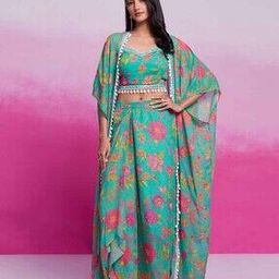 Women Floral Print Shrug with Top & Skirt Co-Ord Set-48