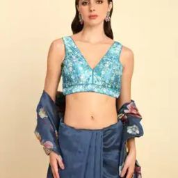Women Floral Print Back Open Blouse-picture-36