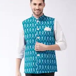 Men Ikat Print Nehru jacket with Mandarin Collar-image-47