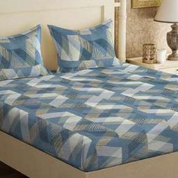300 TC Geometric Print Double King-Size Bedsheet with Pillow Covers-image-38