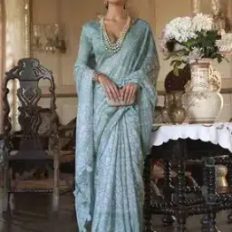 Floral Print Saree with Contrast Zari Border & Tassels-image-41