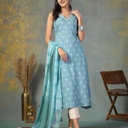 Women Embroidered A-Line Kurta with Dupatta-image-2