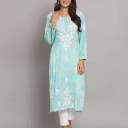 Embroidered Straight Kurta with Round-Neck-image-81
