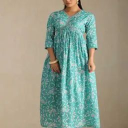 Women Cotton Floral Print Dress With Zari-image-56