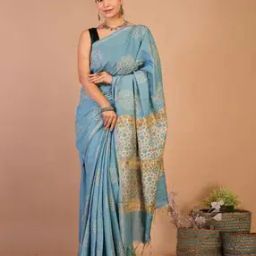 Traditional Handblock Print Cotton Zari Border Saree-image-76