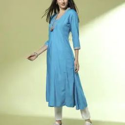 Women V-Neck A-Line Kurta with Embroidery-picture-25