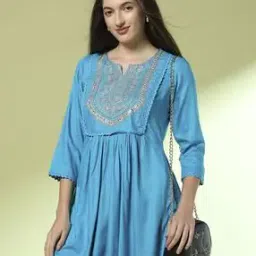 Women Embroidered Round-Neck Straight Kurta-image-84