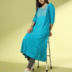 Women V-Neck Flared Kurta-picture-1