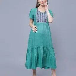 nightspree Women Embroidered Round-Neck Tiered Dress-picture-2